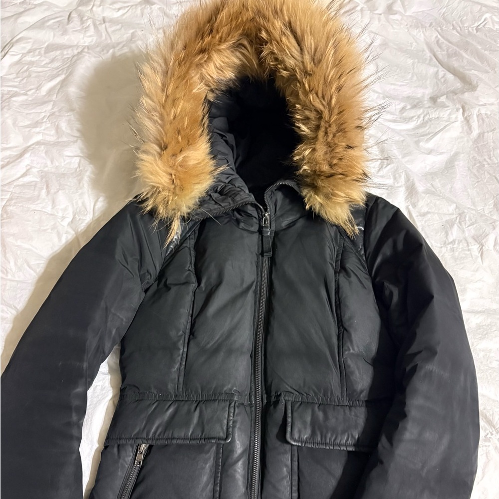 Mackage Black Puffer Jacket with Real Fur Hood Trim